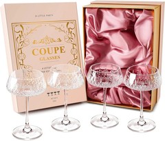 Coupe Glasses, Martini Glasses Set of 4, Vintage Champagne 8oz, 4 Pack, Clear