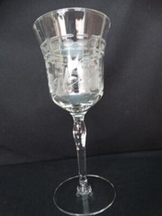 Unknown Maker Clear Panel Optic Grey Cut 10oz Water Goblet UNK1758 Dots Floral