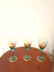 Vintage Set Of Thre Romanian Apéritif, Glasses, Gold Leaf Rim, And Flower Design