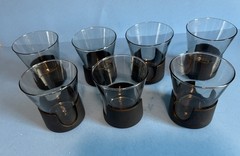 Vintage Corning Glas-Snap II Black and Smoke Glass 10 oz Set Of 7 Tumblers