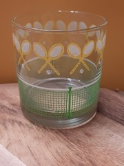 VINTAGE Libbey J. Scott Tennis Racket LOWBALL Whiskey Glass HTF Barware MCM
