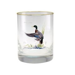 Culver Ned Smith 22k Gold Rim Waterfowl DOF Double Old-Fashioned Glasses, 13.5-O