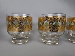 Set of 6 Mid Century Culver Valencia Footed Cocktail Glasses 22K Gold Embossed