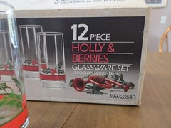 Set of 12 Vintage Libbey Holly and Berries 16 OZ GlasswareSetChristmas