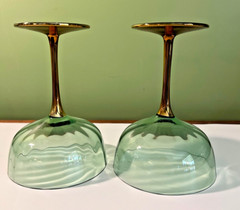 Set of 2 Green & Bronze Glass Champagne Coupes NEW