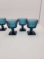 Vtg MCM Indiana Glass Aqua Blue Park Lane Colony Footed Sherbet Glasses 6pc 4.4″