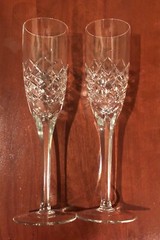 2 Block Champagne Flutes Glasses 24% Full Lead Crystal Czech Republic Hand Made