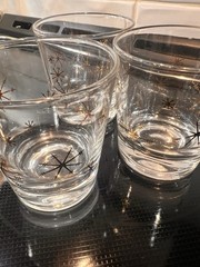 3 Atomic Starburst Retro Rocks Glasses Mcm Star Glow Old Fashioned 1960s