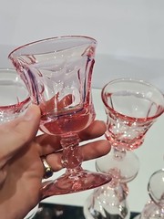 set (5) Wine Goblets Glasses 4-1/4″ Crystal Fostoria Jamestown Swirl Pink