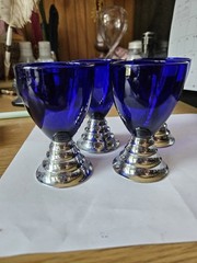 Vintage Chase Blue Moon Art Deco Cobalt Blue Chrome Bass Lot of 4 Glasses