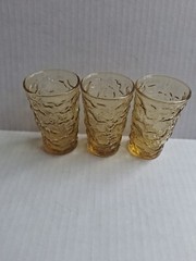 Vtg Anchor Hocking Lido Milano Honey Gold Amber Glass 4 Oz Juice Glass Set Of 3
