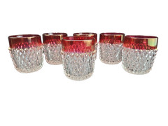 Indiana Glass Ruby Flashed Diamond Point Old Fashioned Tumblers Set of 6