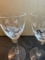 Vintage Etched Floral Stemware Lot 8 Assorted Wine Goblets Cordial Glasses