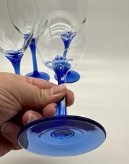 4 LIBBEY DOMAINE BLUE PETAL FACETED STEM 10oz WATER GOBLETS 8″ Cobalt 💙 EUC