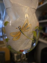 LENOX Butterfly Spring Meadow Handpainted Wine Glass Ladybug Dragonfly