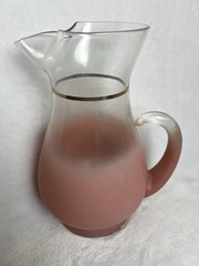 Vintage Blendo Glass Pitcher Ombré Frosted Retro Pink 10″ Tall