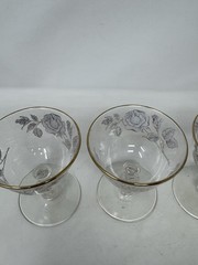 3 Vintage Libbey «Rose Bouquet» cordial or liquor cocktail glasses barware bar