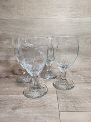 4 Vintage Libbey Glass Clear Faceted Panel Textured Chivalry Goblets