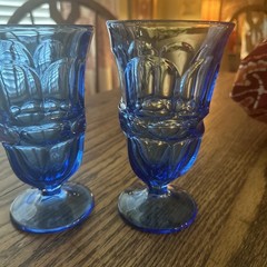 Fostoria Argus BLUE Henry Ford Museum HFM 2 Iced Tea Glasses Excellent Condition