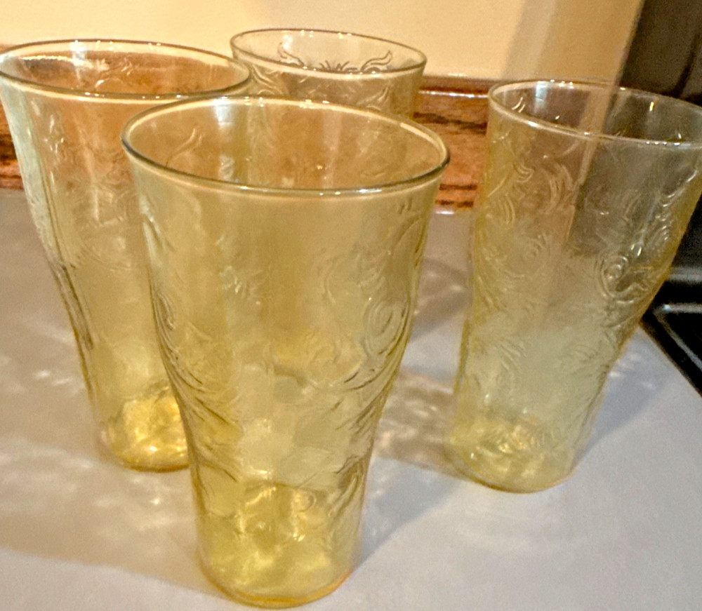 6 Antique Depression Era Glasses Federal Glass Company Yellow/Amber Tea Tumblers