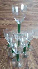 THICK GREEN Stem Wine Glasses 7″ Tall Set Of 7 Vintage