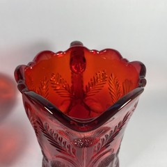 Vintage Mosser Glass Ruby Red Inverted Thistle 5-Piece Set Pitcher & 4 Tumblers