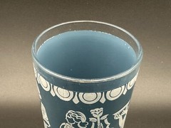 Vintage Mid-Century Greek Blue and White Glasses Set of 4 Tall Drinking Glass