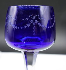 FRENCH Baccarat Blue Crystal Lily of the Valley Floral Hoock Wine Glasses Set 6