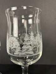 4 Arby’s Winter Wonderland Snow Frosted Trees Water Wine Goblets Libbey Vintage