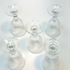 Cordial Stem Glasses Set of 5 Made in France Vintage Clear Decorative Swirl