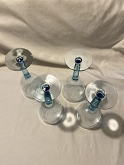 4 VTG Mexican Glasses Baby Blue Wine or Water Goblets 10 oz. Hand Blown 10”Tall