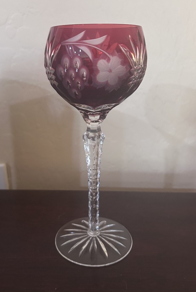 8.5 in. Bohemian Vintage Ruby Red Cut-to-Clear Crystal Wine Goblet