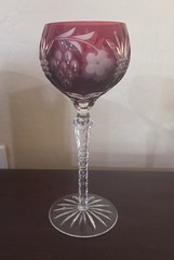 8.5 in. Bohemian Vintage Ruby Red Cut-to-Clear Crystal Wine Goblet