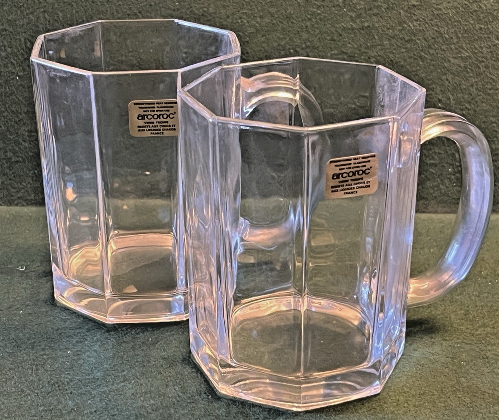 2 Vtg NOS New Arcoroc France OCTIME Clear Octagon Coffee Cups Mugs MCM Modern