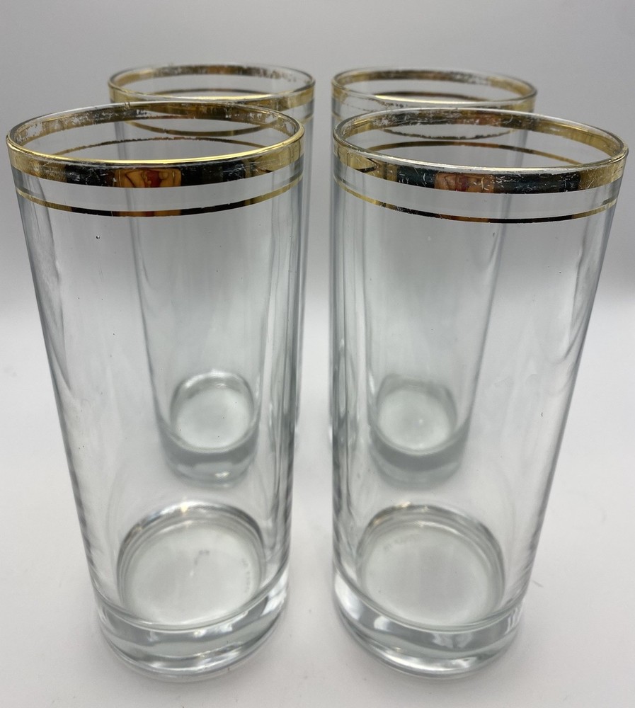 4 MCM Versailles, Italy, 6.5” Clear W/24k Gold Rim 14 Oz Weighted Tumblers