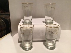 Vintage Set of 4 Clear Glass with Gold Trim and Frosted Leaves