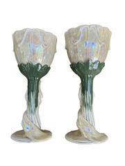 Fitz And Floyd Art Nouveau «Lily & Nymph» Lusterware Goblet Pair, 1978, EUC