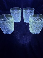 Vtg Fostoria Heritage Whiskey Glasses 1972-1982 UV Manganese Glow 4 piece