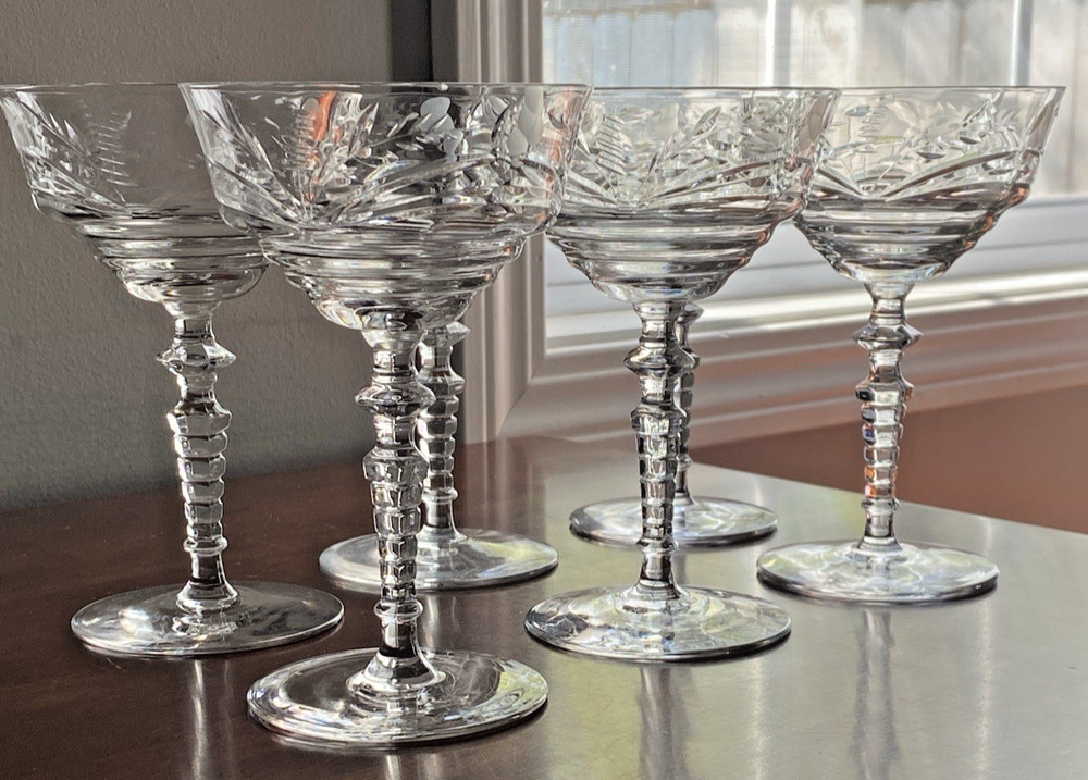 1930s Rock Sharpe Crystal~ MARSHFIELD~ Set of 6 Champagne Glasses