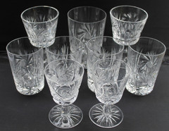 9pc Vintage Bohemian Cut Crystal Barware Set Pinwheel Whirling Star Czech Glass