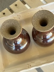 2 Pottery Stoneware Wine Goblet Chalice Hand Crafted Rusty Glaze Beautiful
