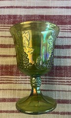 Vintage Indiana Carnival Glass Goblet Iridescent Green Harvest Grape Pattern