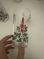 Vtg Set 6 1960’s Christmas Libbey Holly Candle Drinking Glasses 12oz MCM Decor