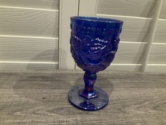 MADONNA INN Blue Irredescent 6” Water Glass With Lettering