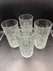 4 Vtg Libbey Hobstar Cut Glass Pattern Heavy Tumbler Drinkware Crystal Clear