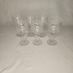 Set of 6 Crystal Etched Wine Glasses Floral Leaf Stemware Vintage Unbranded