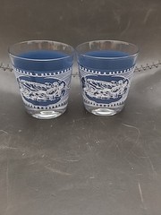 Vintage Currier & Ives Blue and White 6oz Old Fashion Rock Glasses – set (2)