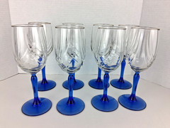 Libbey Swag Drape Water Goblets Cobalt Blue Stems 8 » Set of 8