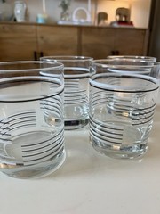 Vintage MCM Set Of 4 Rocks Glasses Black And White Striped