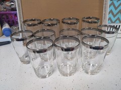 LOT 12 VTG MCM Dorothy Thorpe Silver Rim Lowball Cocktail MADMEN Bar Glasses